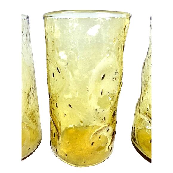 Amber Bubble Thumbprint Textured Vintage 1960's Glasses Set of 3-RARE! - Picture 3 of 8